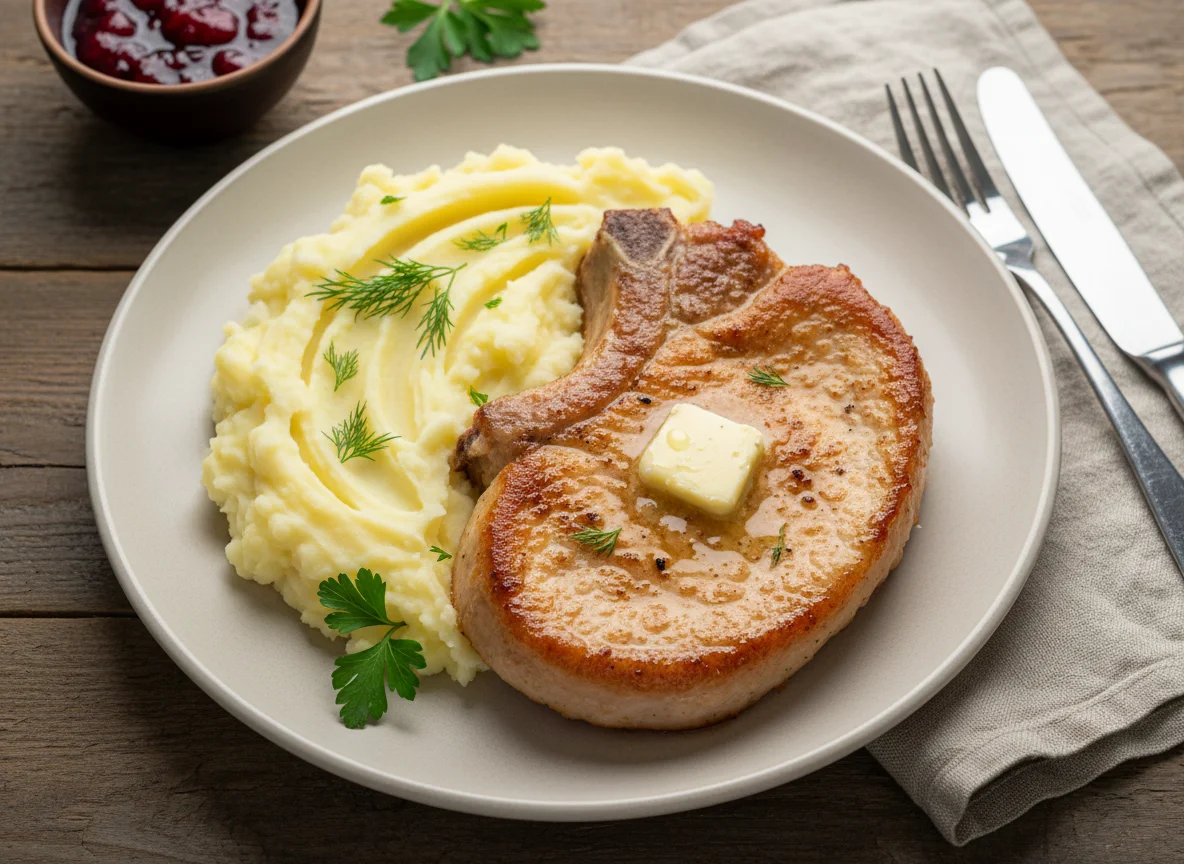 Свиная отбивная с картофельным пюре photo