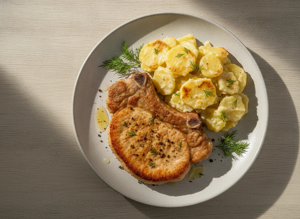 Свиная отбивная с запеченным картофелем photo