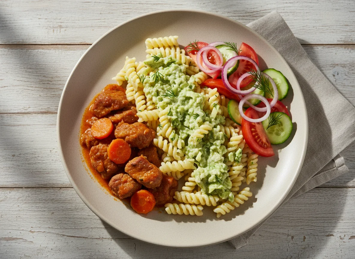 Свинина. Макароны с кабачковой икрой photo