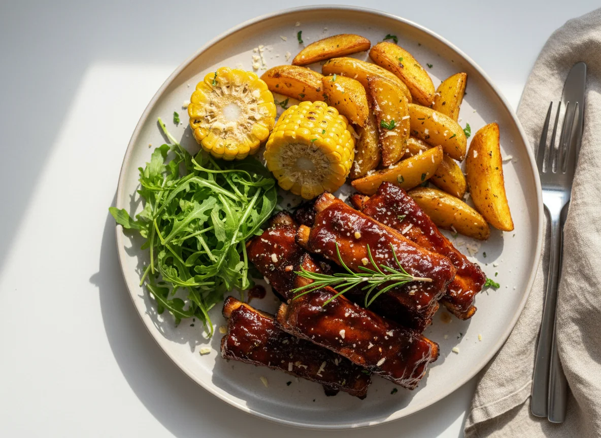 Свиные ребрышки с картофелем и кукурузой photo