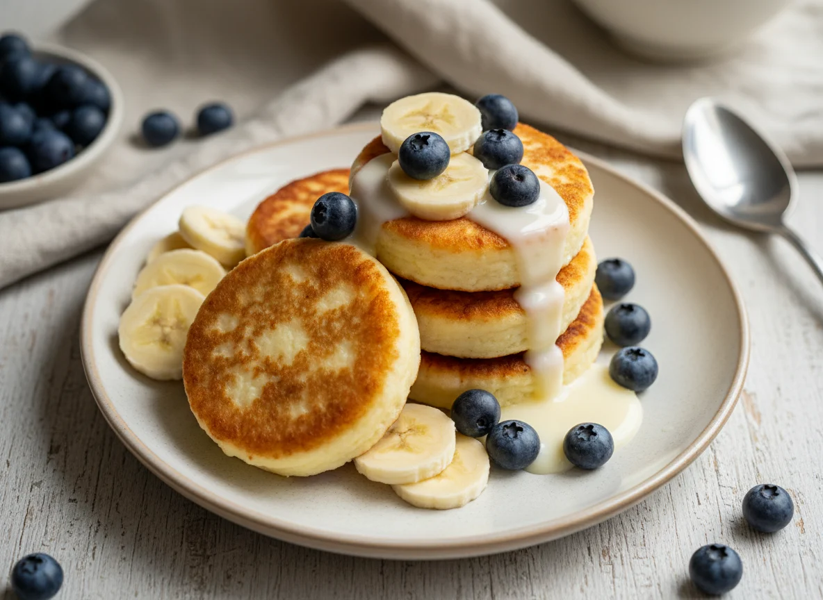 Сырники с бананом и черникой photo