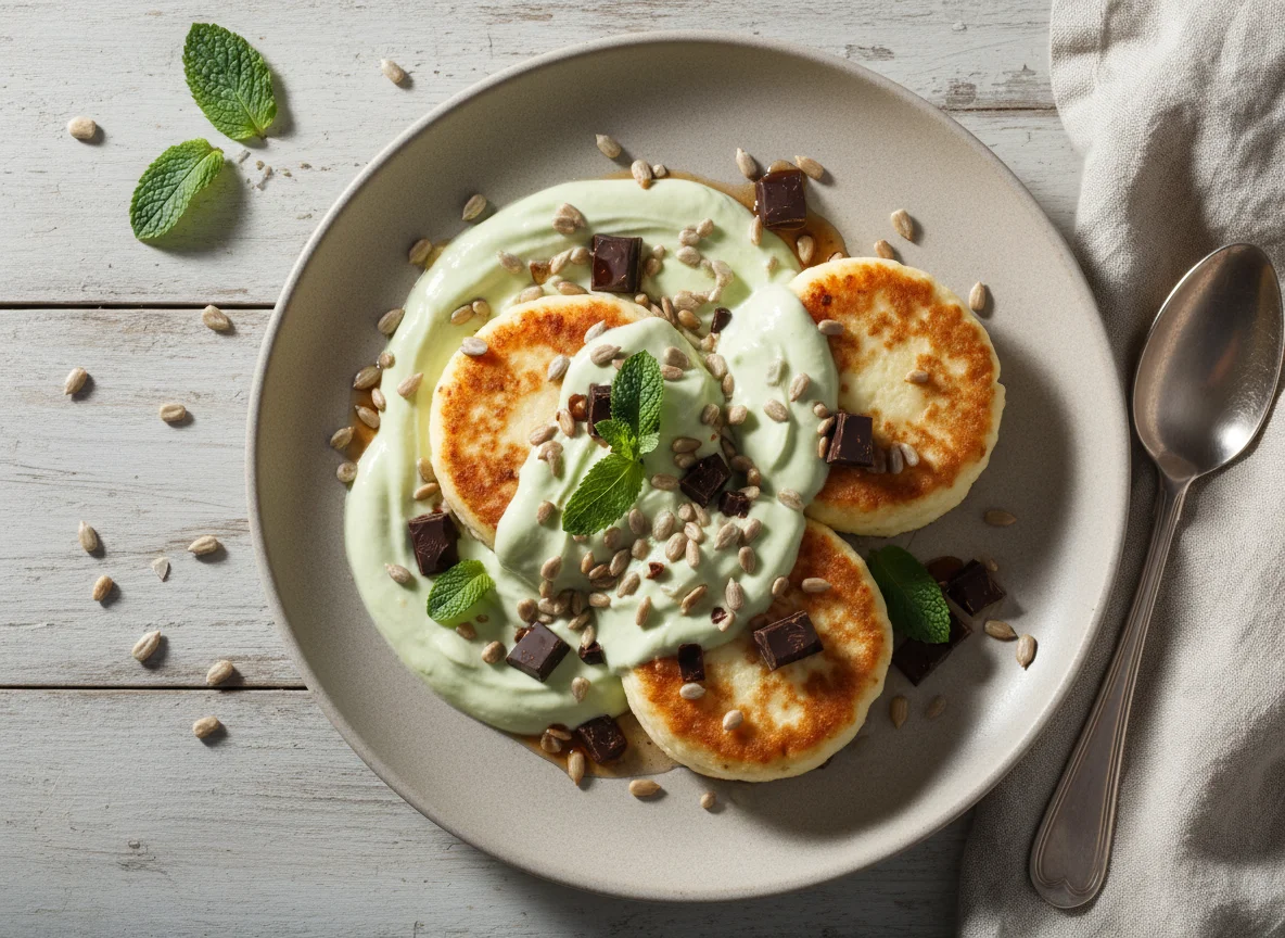 Сырники с йогуртом, семечками и шоколадом photo