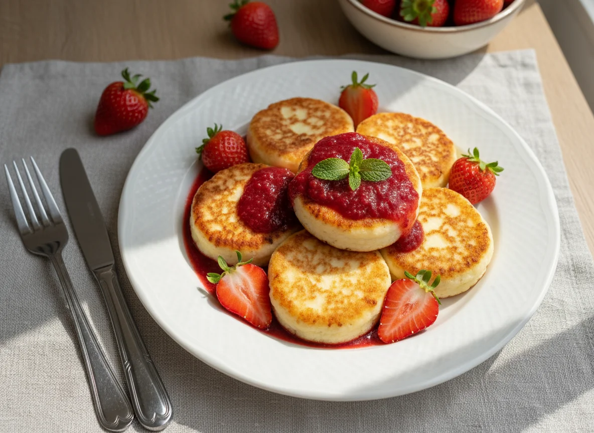 Сырники с клубничным соусом photo