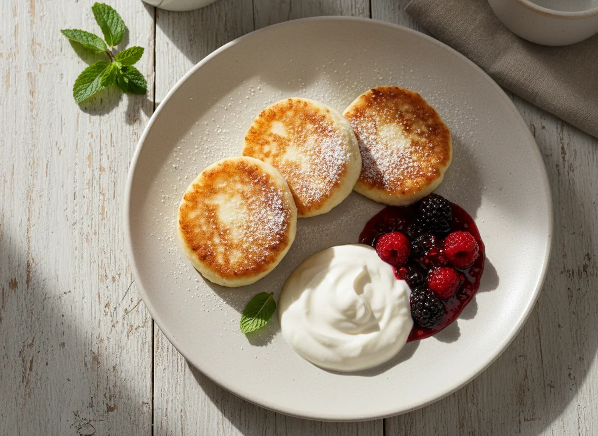 Сырники с вареньем и сметаной photo