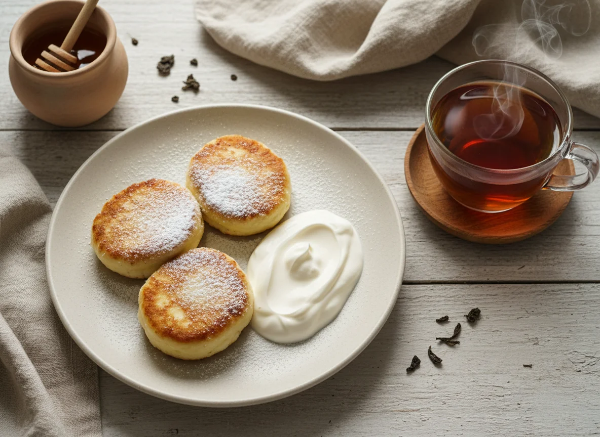 Сырники со сметаной и чай photo