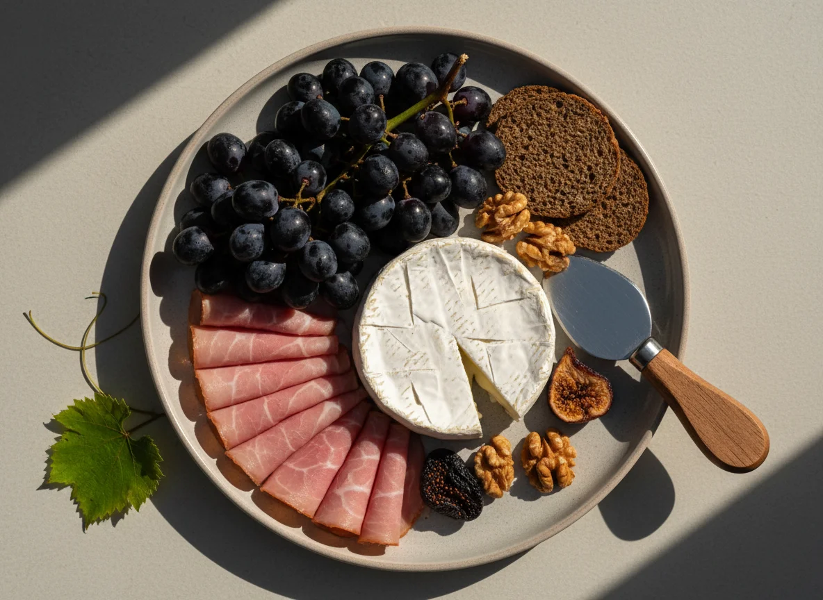 Сырно-мясная тарелка с виноградом photo