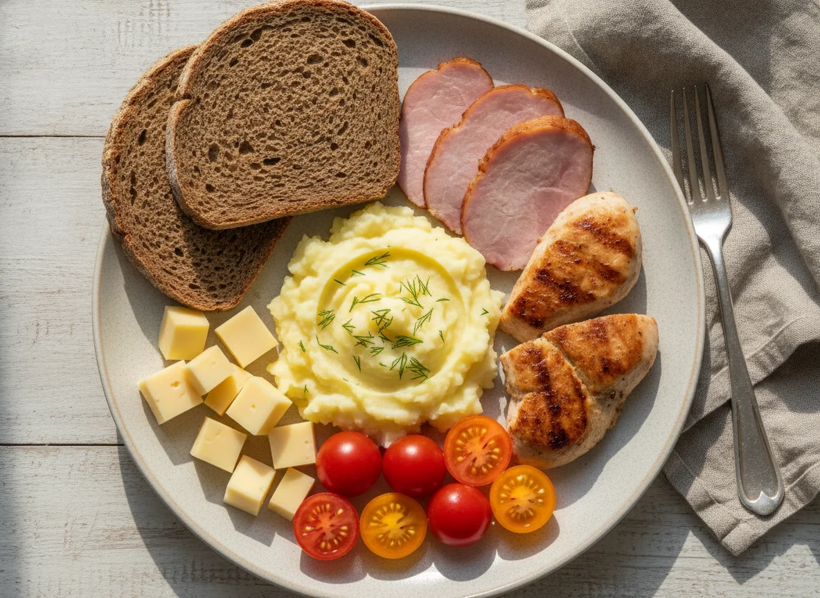 Сытный обед с мясом и гарниром photo