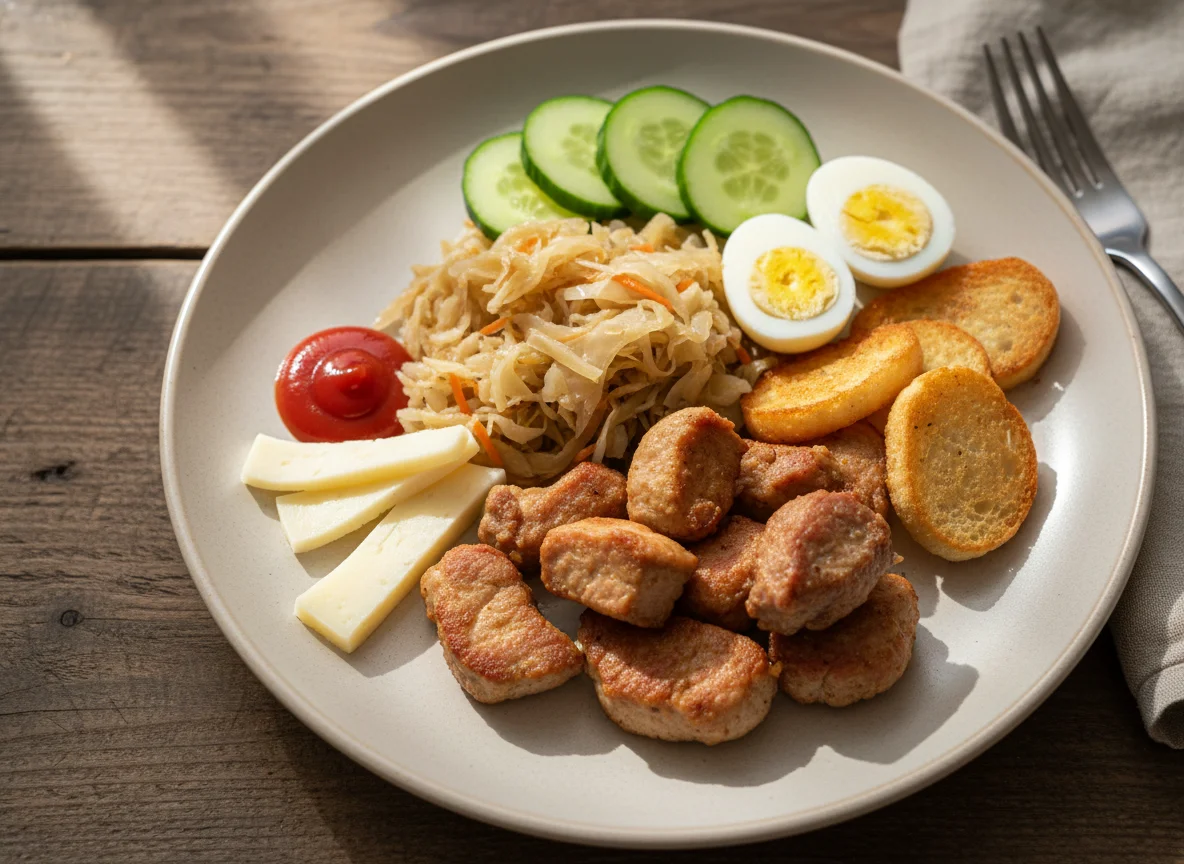 Сытный обед с мясом и овощами photo