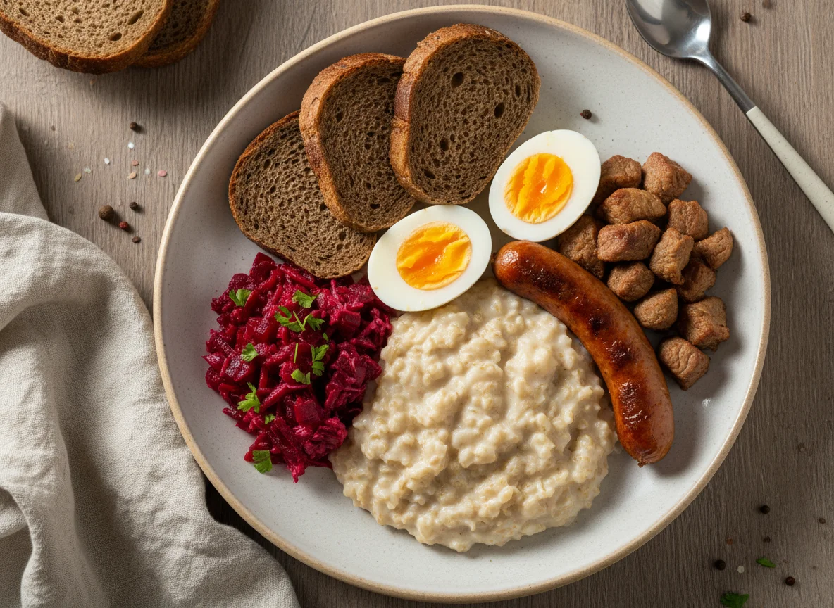 Сытный обед с овсянкой и мясом photo