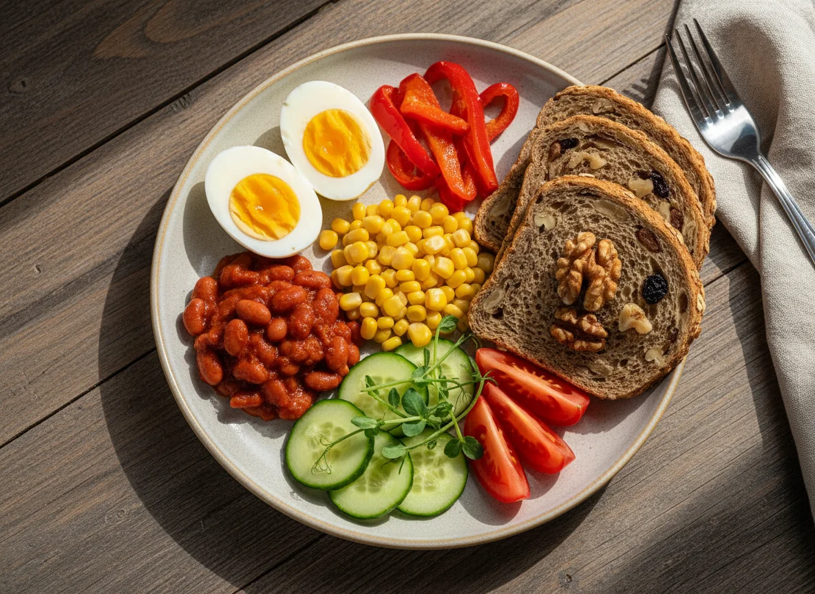 Сытный завтрак с яйцами и салатом photo