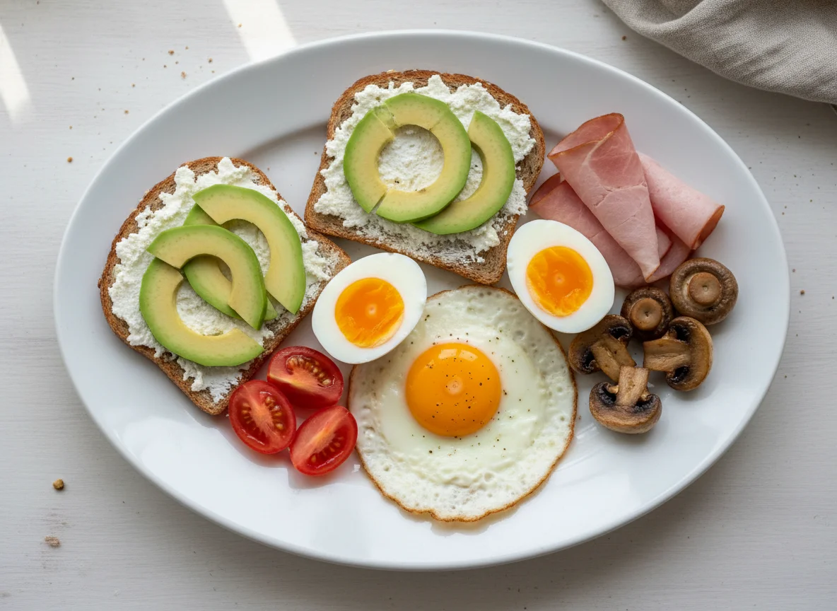 Сытный завтрак с яйцами и тостом photo