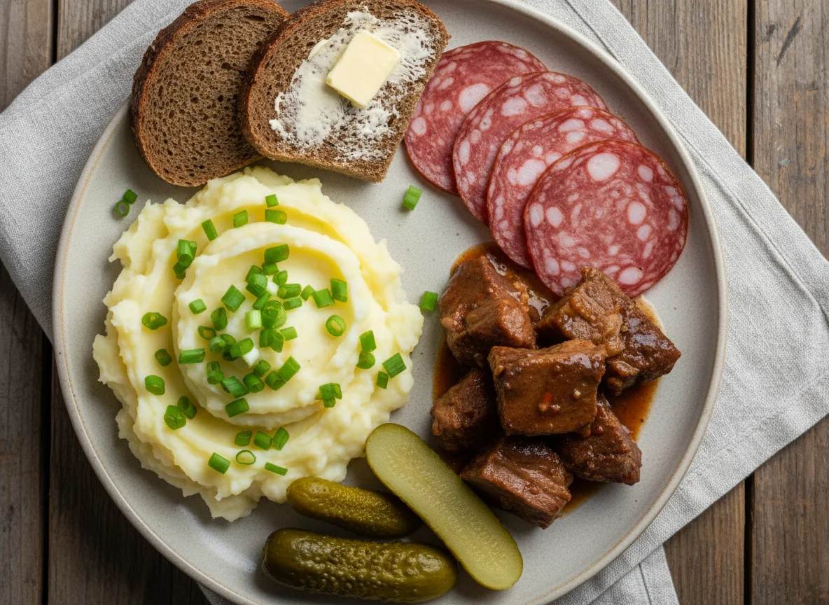 Сытный завтрак с мясом и гарниром photo