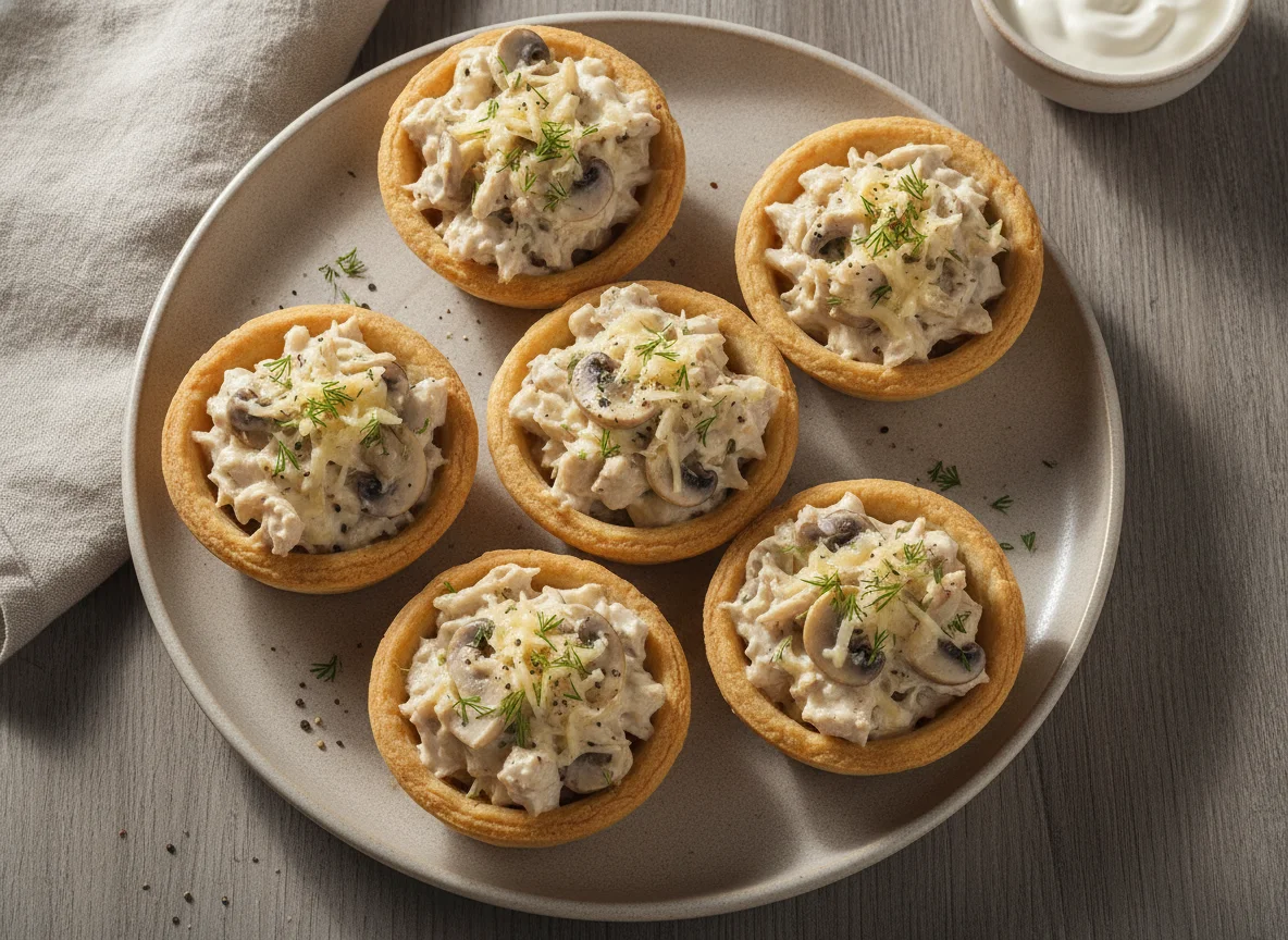 Тарталетки с курицей, грибами и сыром photo