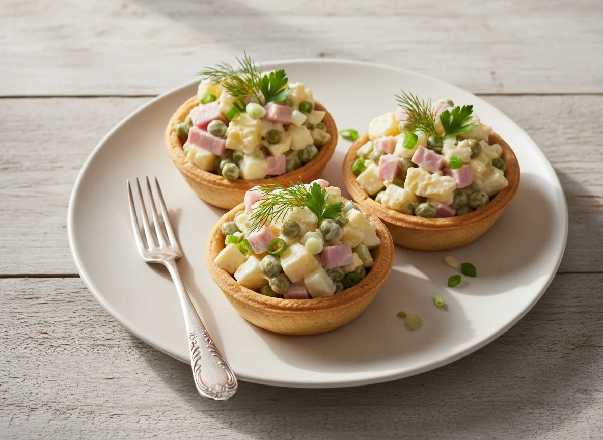 Тарталетки с салатом Оливье photo