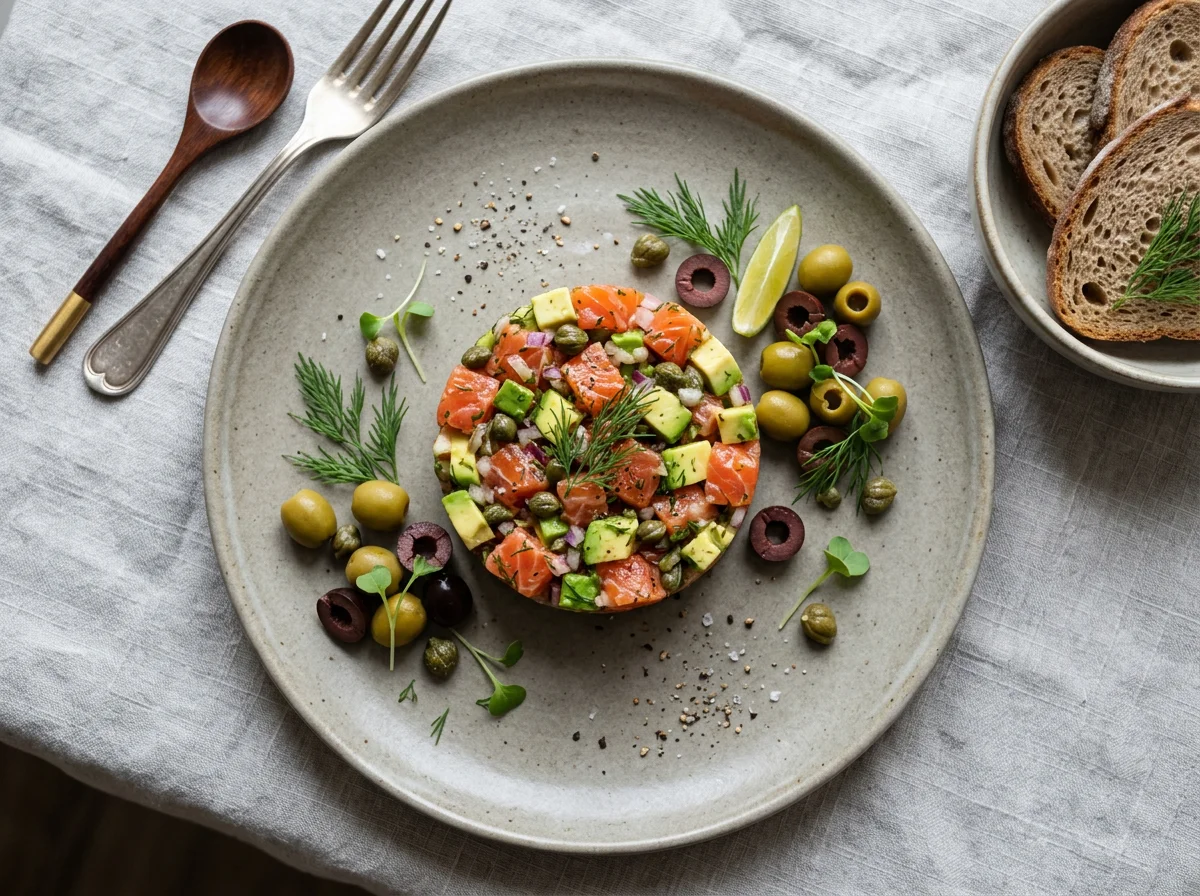Тартар из лосося с авокадо и каперсами photo