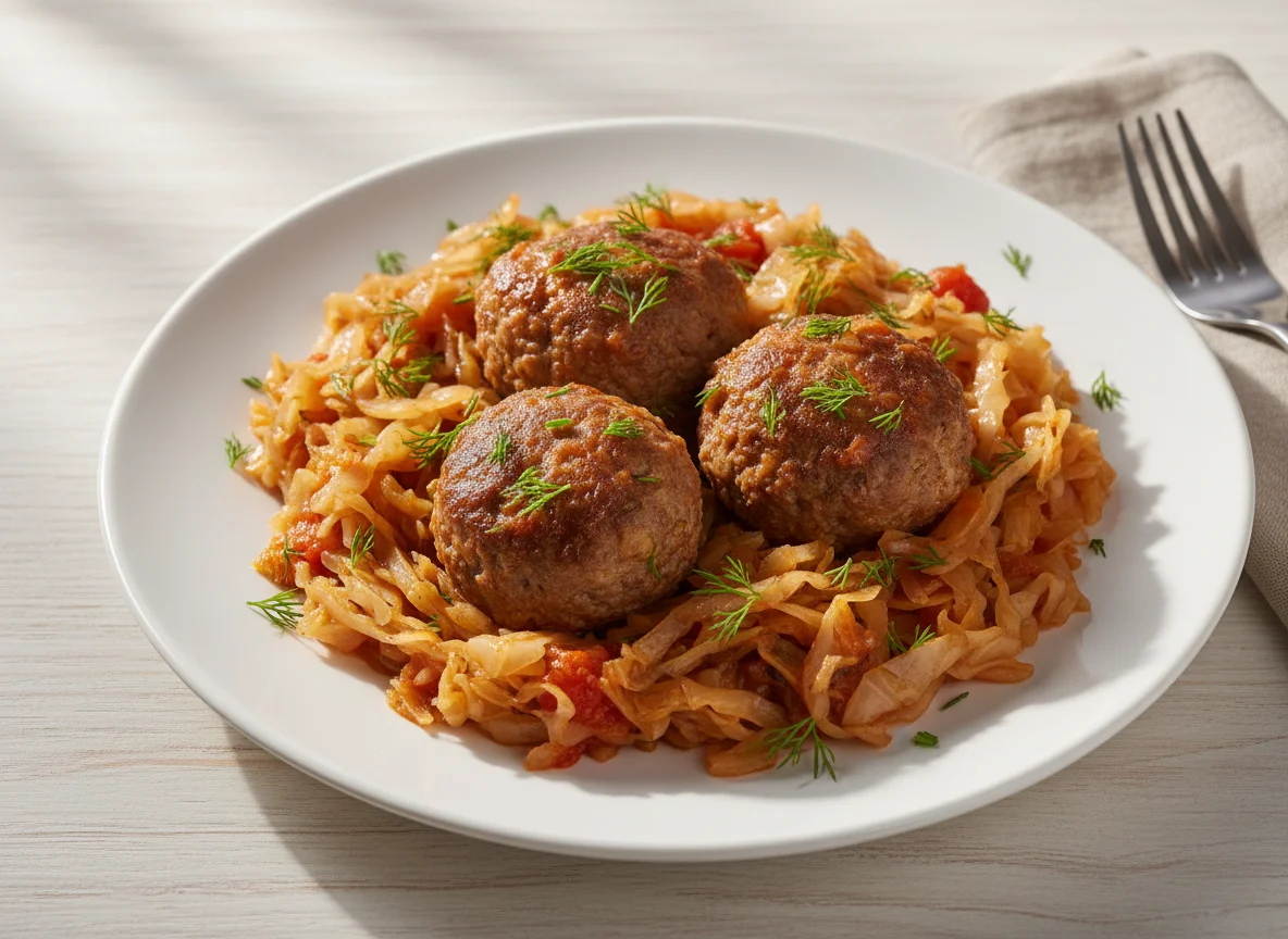 Тефтели с тушеной капустой photo