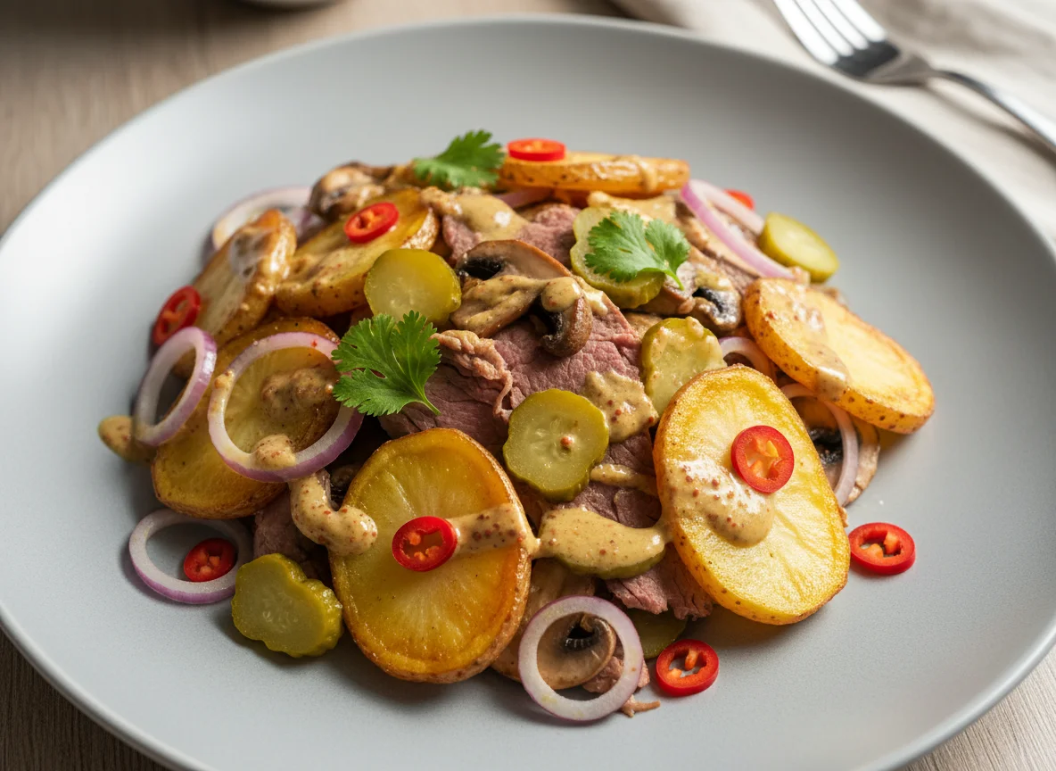 Тёплый салат с говядиной photo