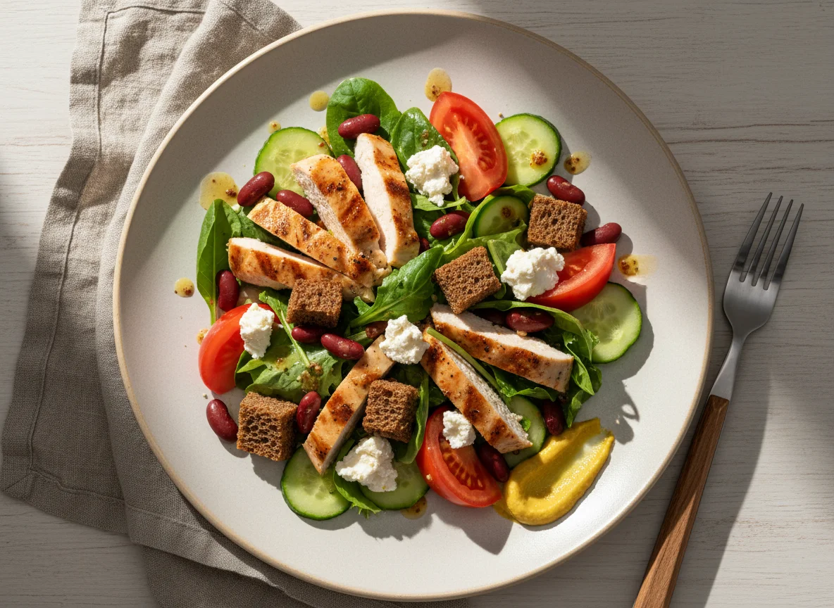 Теплый салат с куриным филе photo