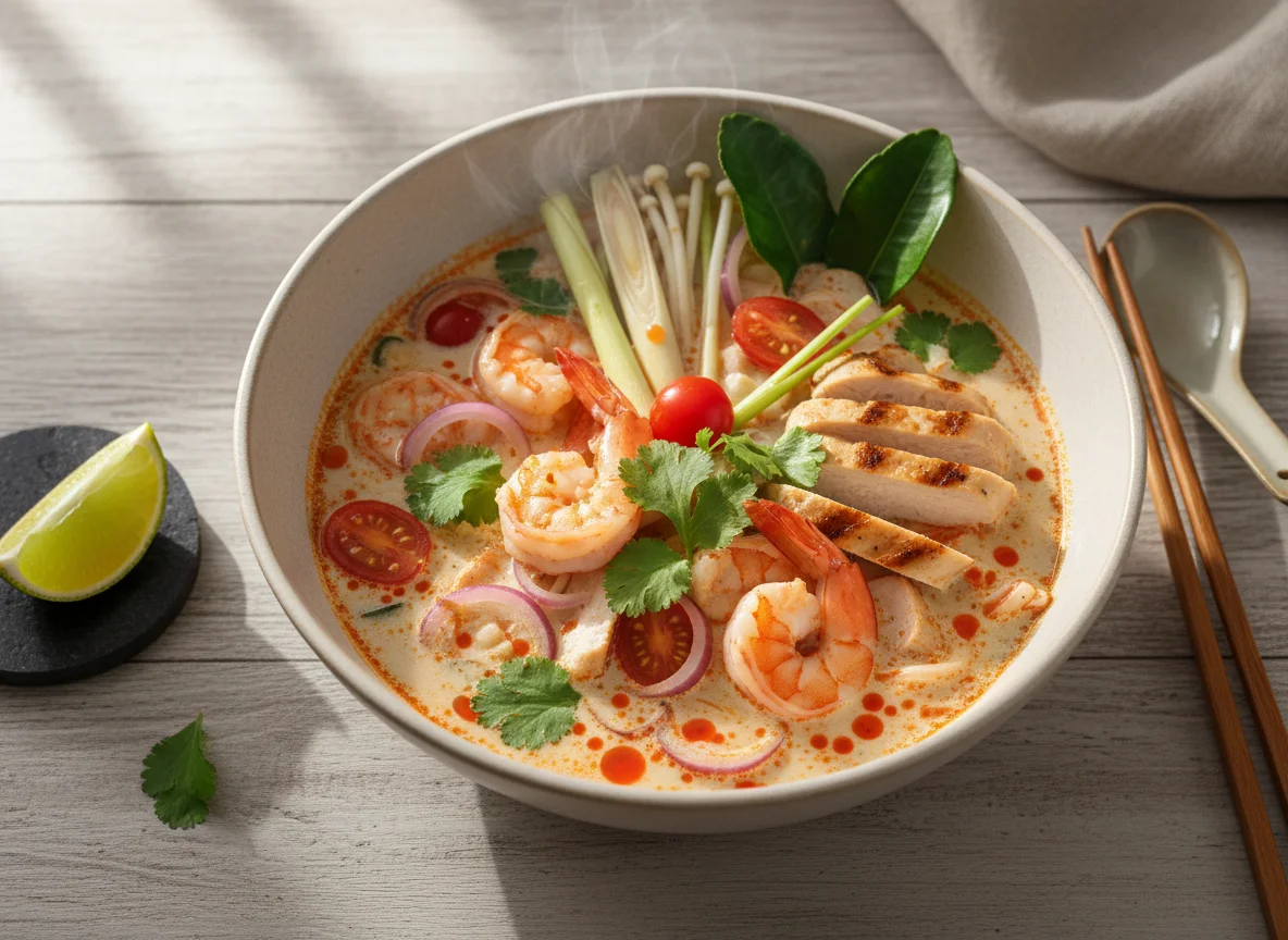 Том Ям с креветками и курицей photo