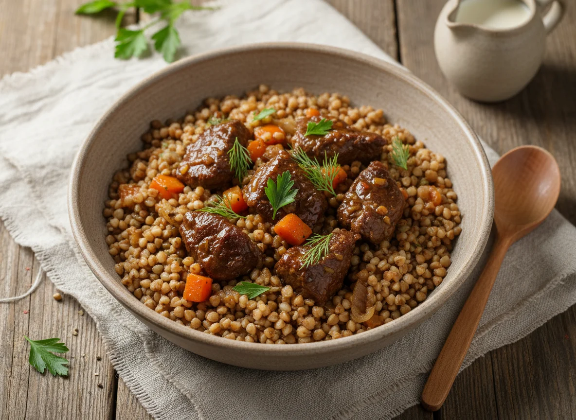 Томлёная говядина с рассыпчатой гречкой photo