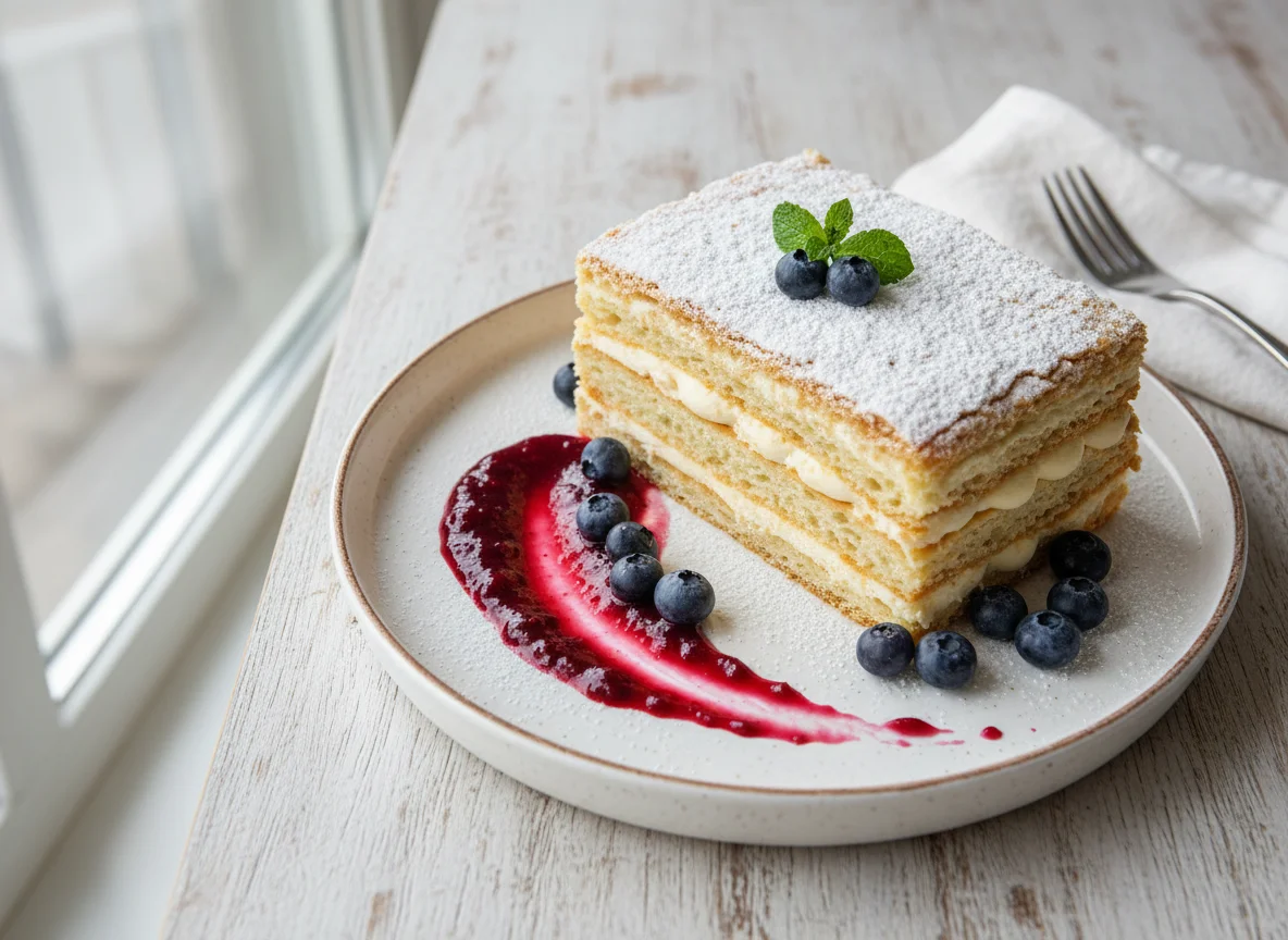 Торт Наполеон с ягодным соусом photo