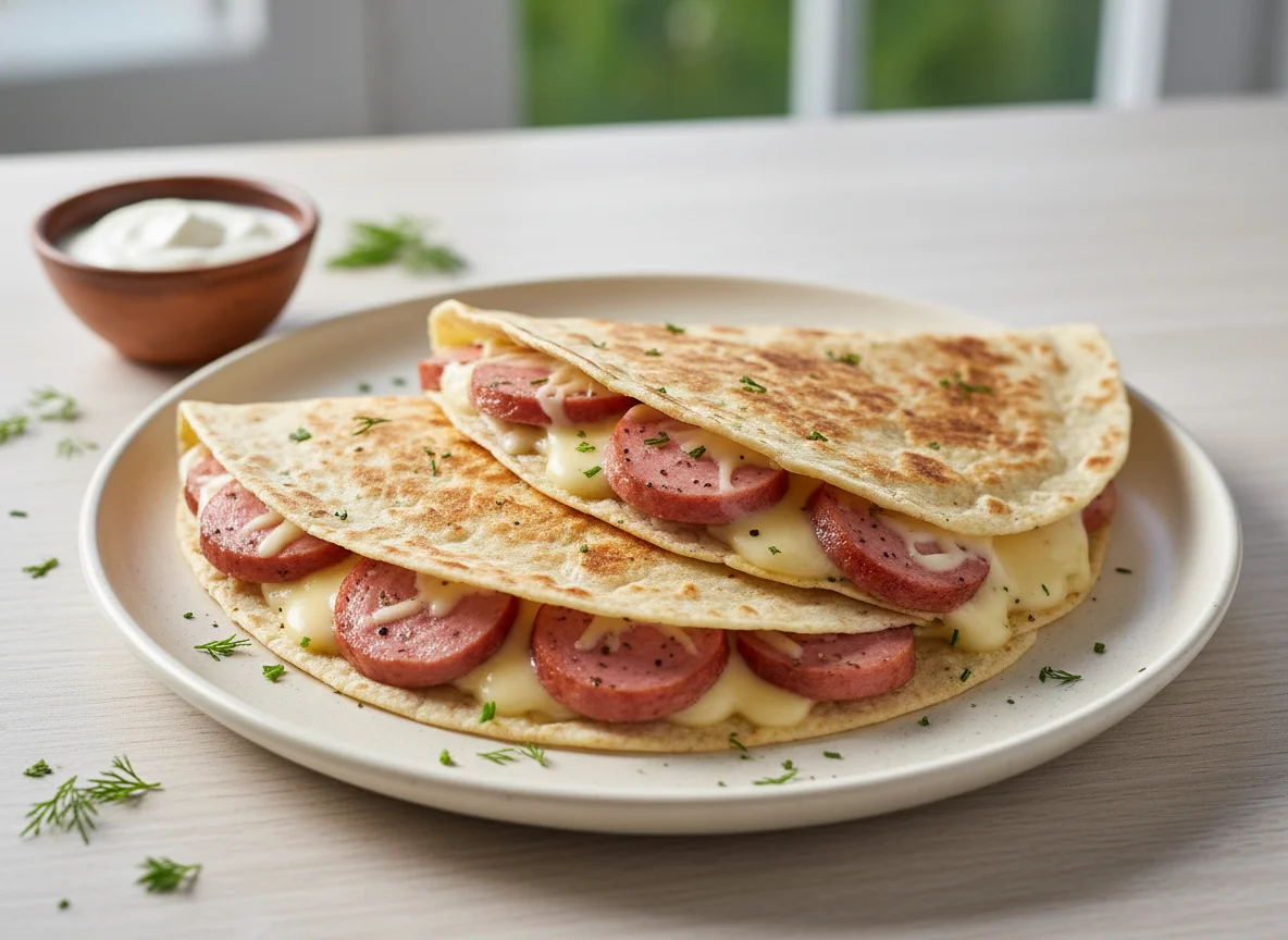 Тортилья с колбасой и сыром photo