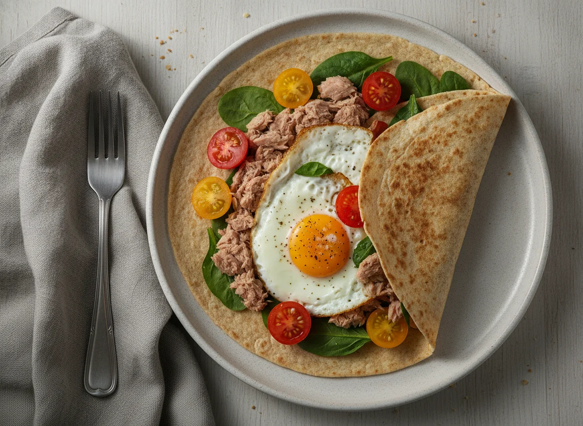 Тортилья с тунцом, яйцом и овощами photo