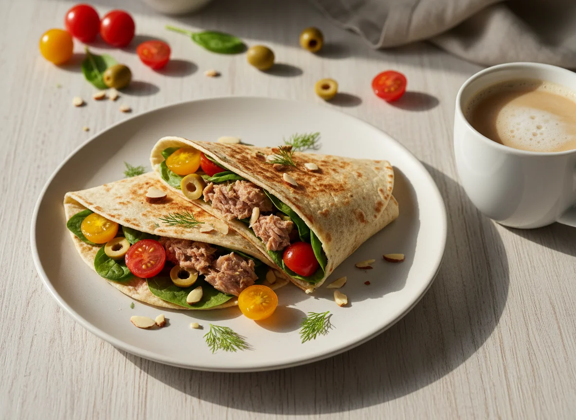 Тортилья с тунцом, помидорами и оливками photo