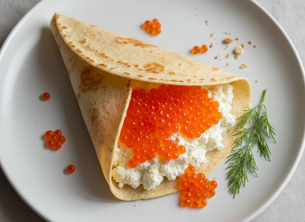 Тортилья с творожным сыром и красной икрой photo