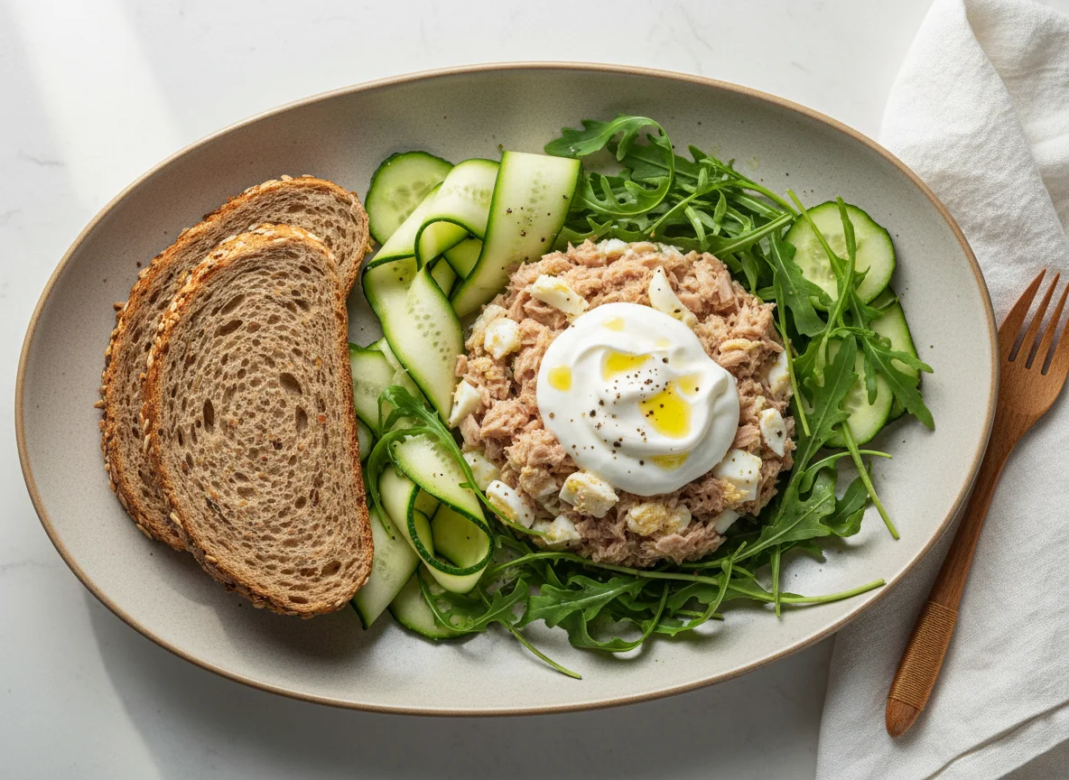 Тунец с яйцом и греческий йогурт photo