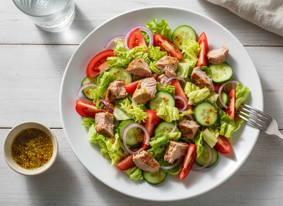 Тунец с овощным салатом photo