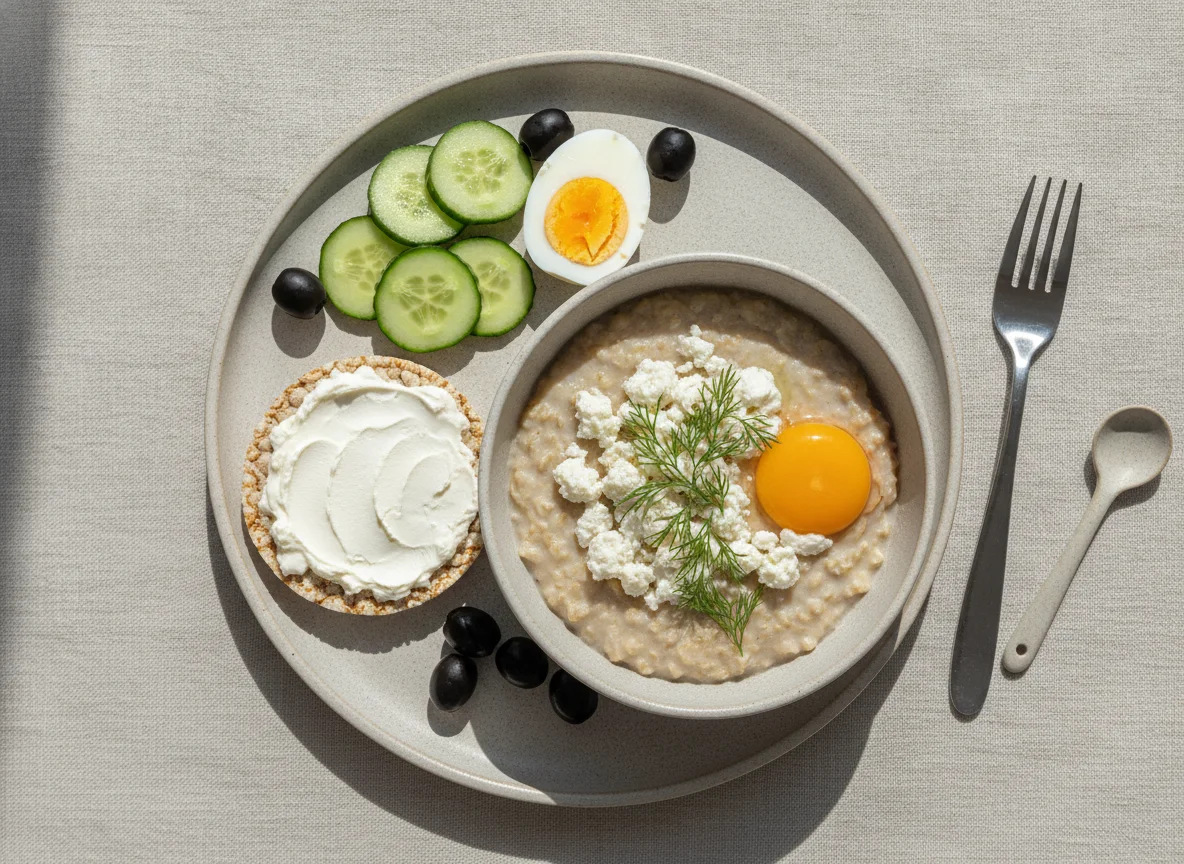 Турецкий завтрак с овсянкой, сыром и яйцом photo