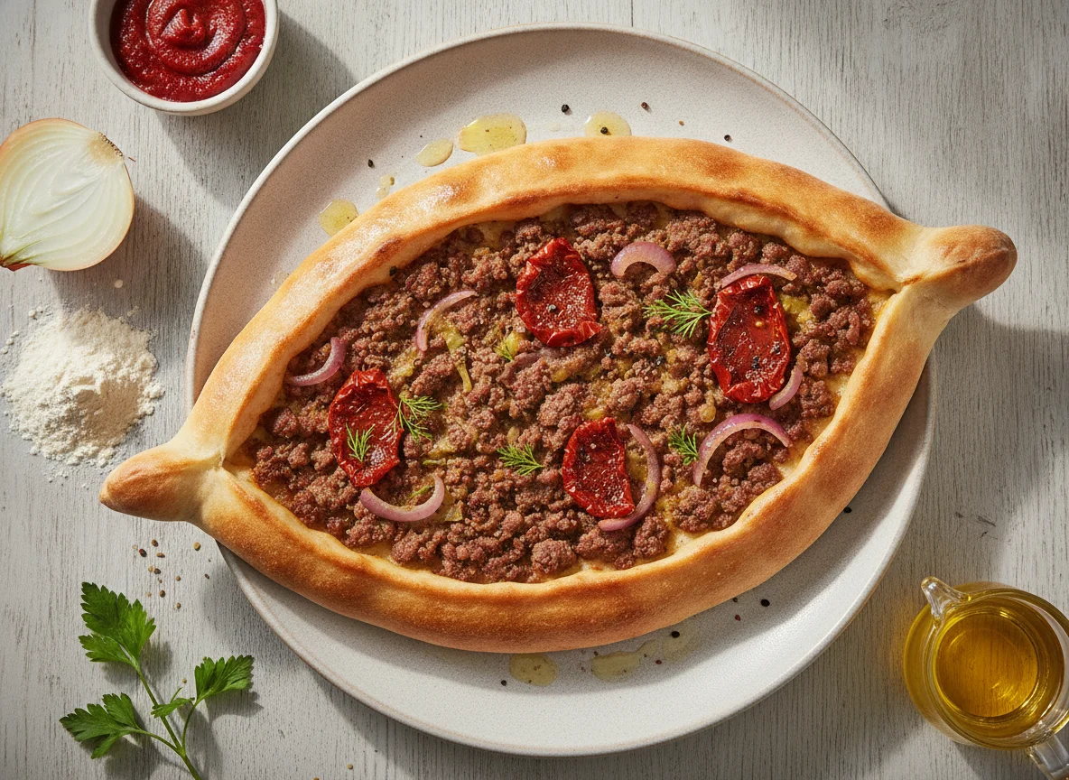 Турецкое пиде с мясным фаршем photo