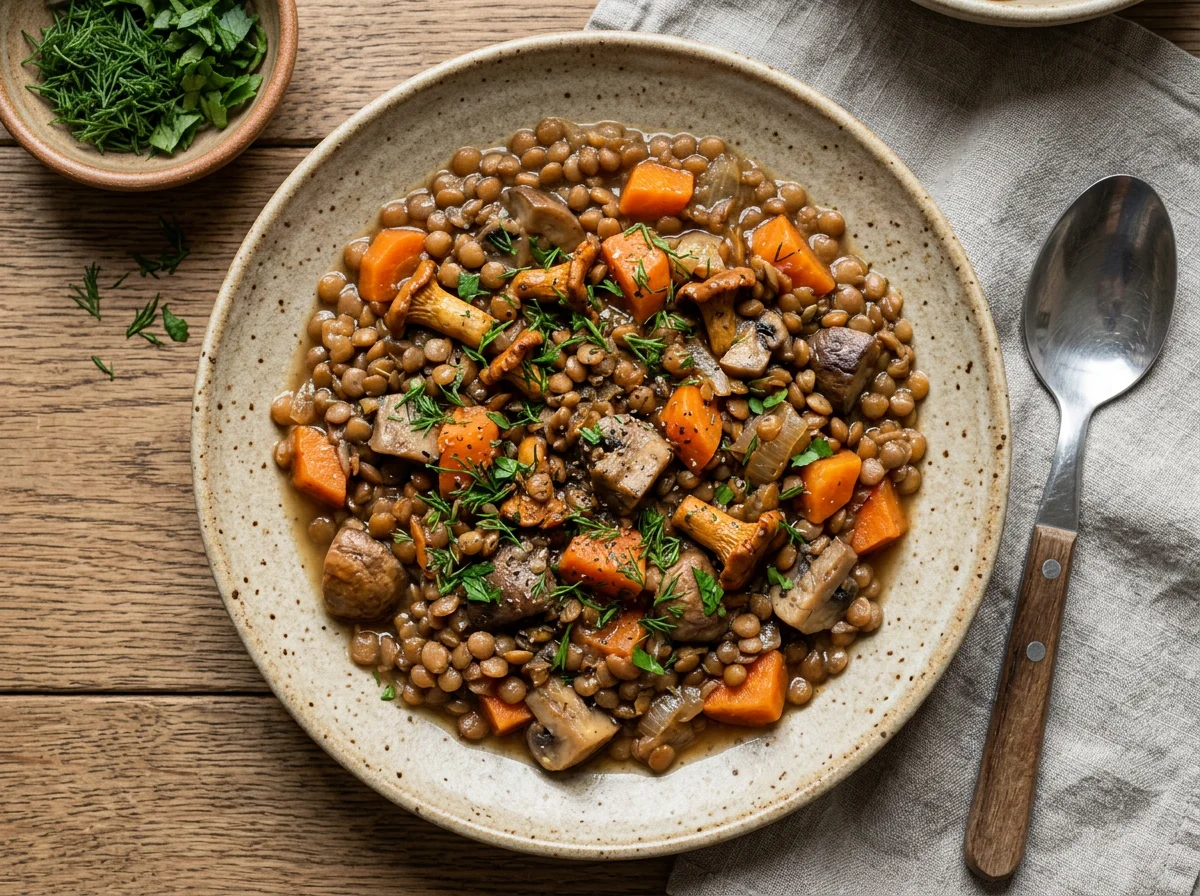 Тушеная чечевица с овощами photo