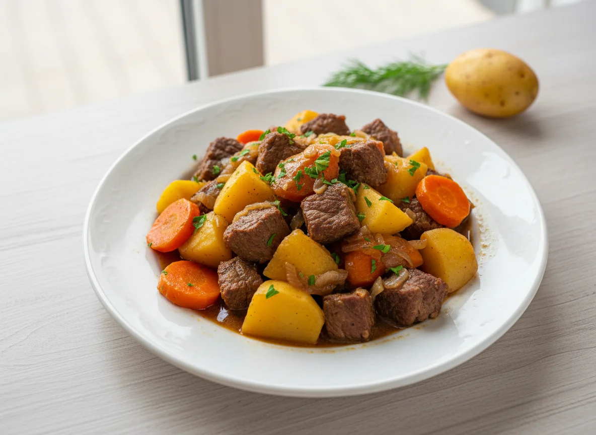 Тушеная говядина с картофелем и морковью photo