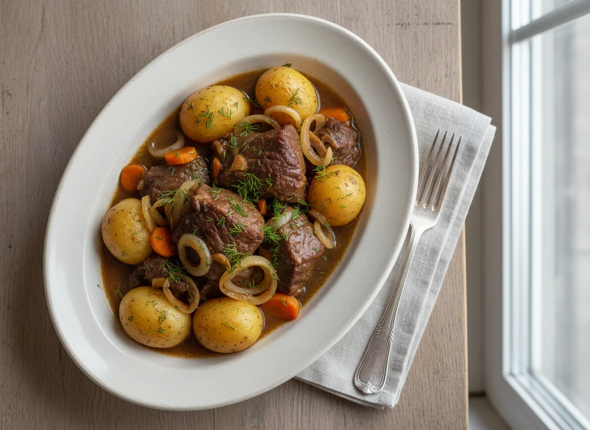 Тушеная говядина с картофелем и овощами photo