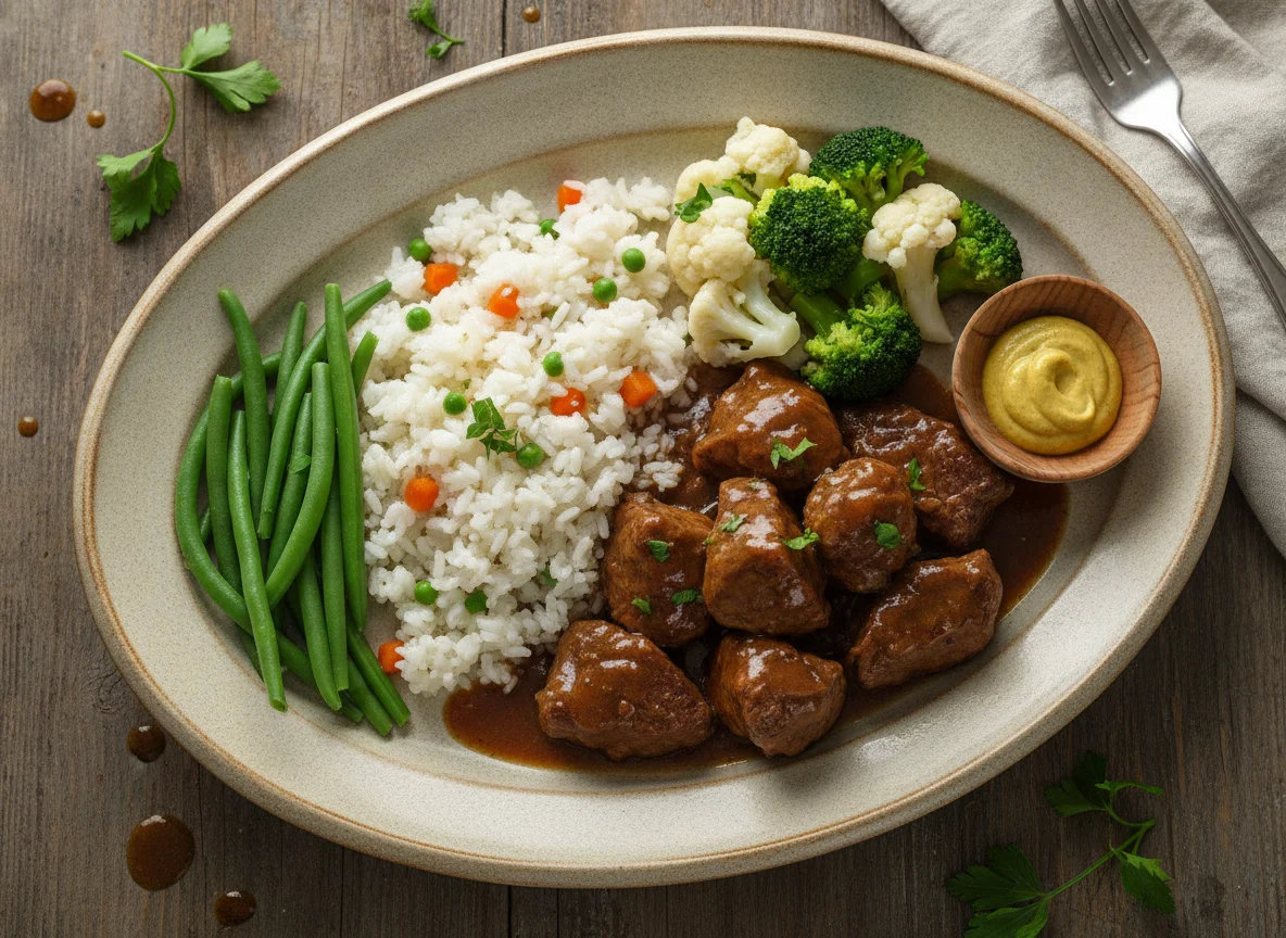 Тушеная говядина с рисом и овощами photo