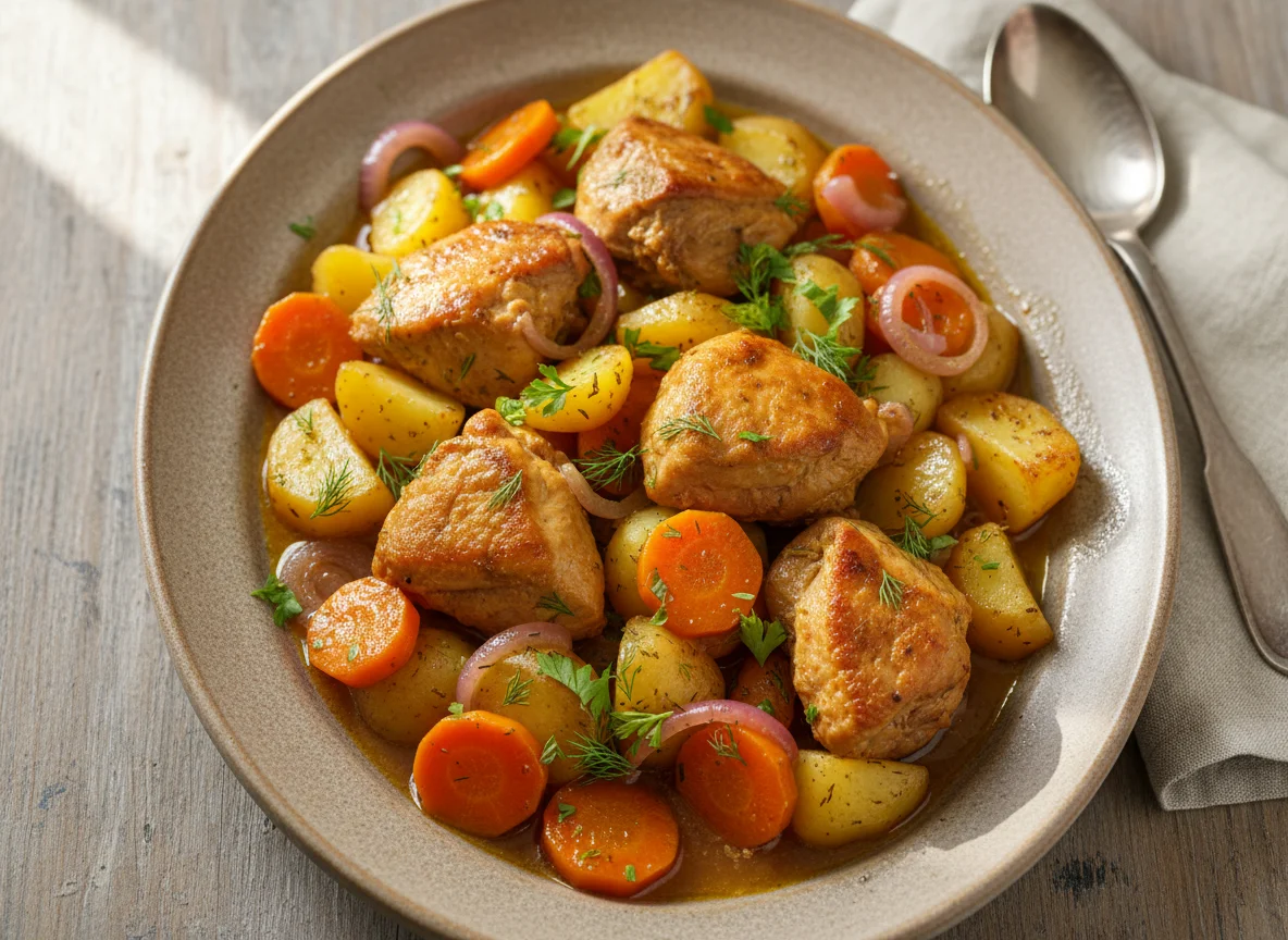 Тушеная индейка с картофелем и морковью photo