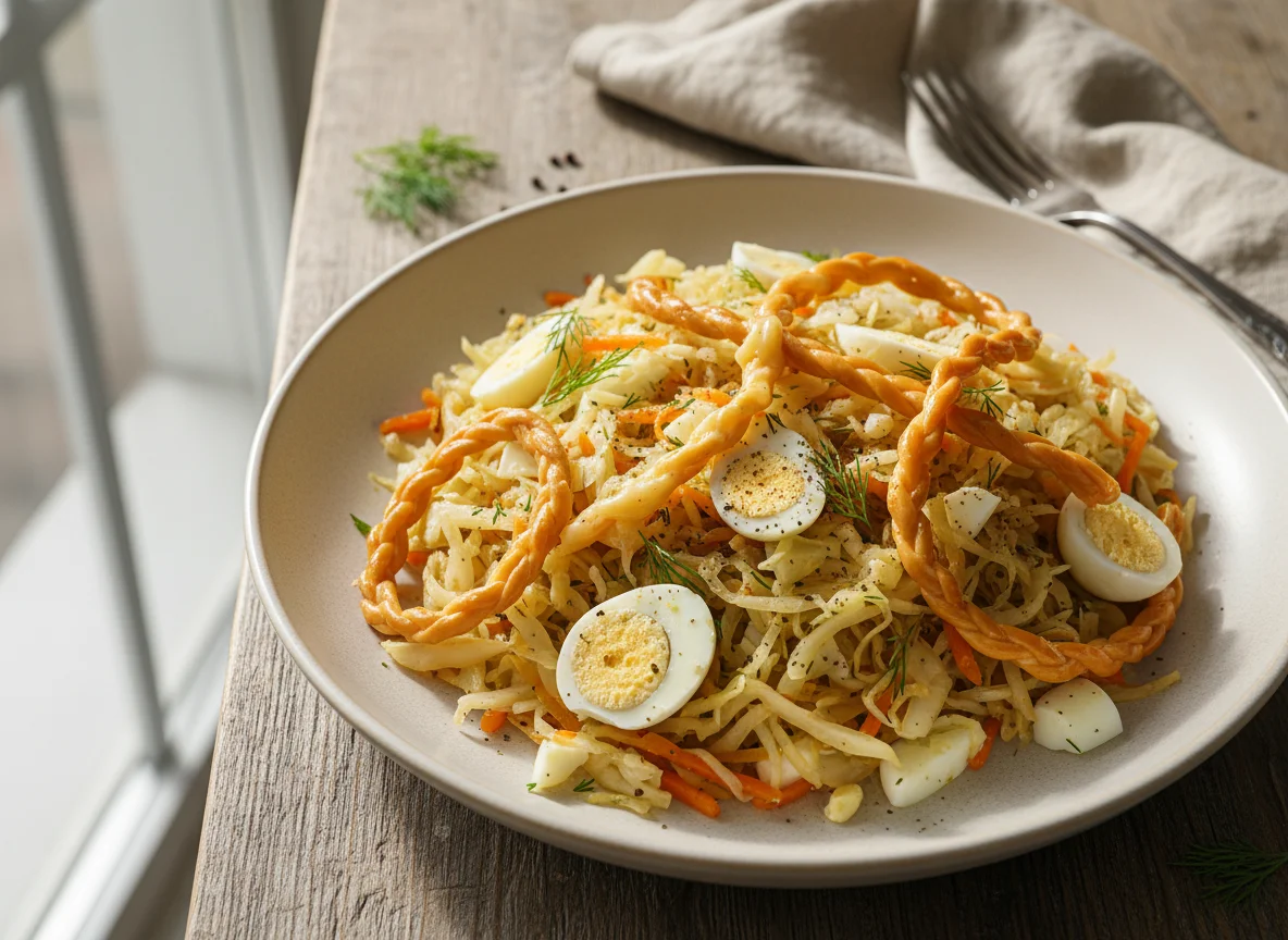Тушеная капуста с яйцами и сыром photo