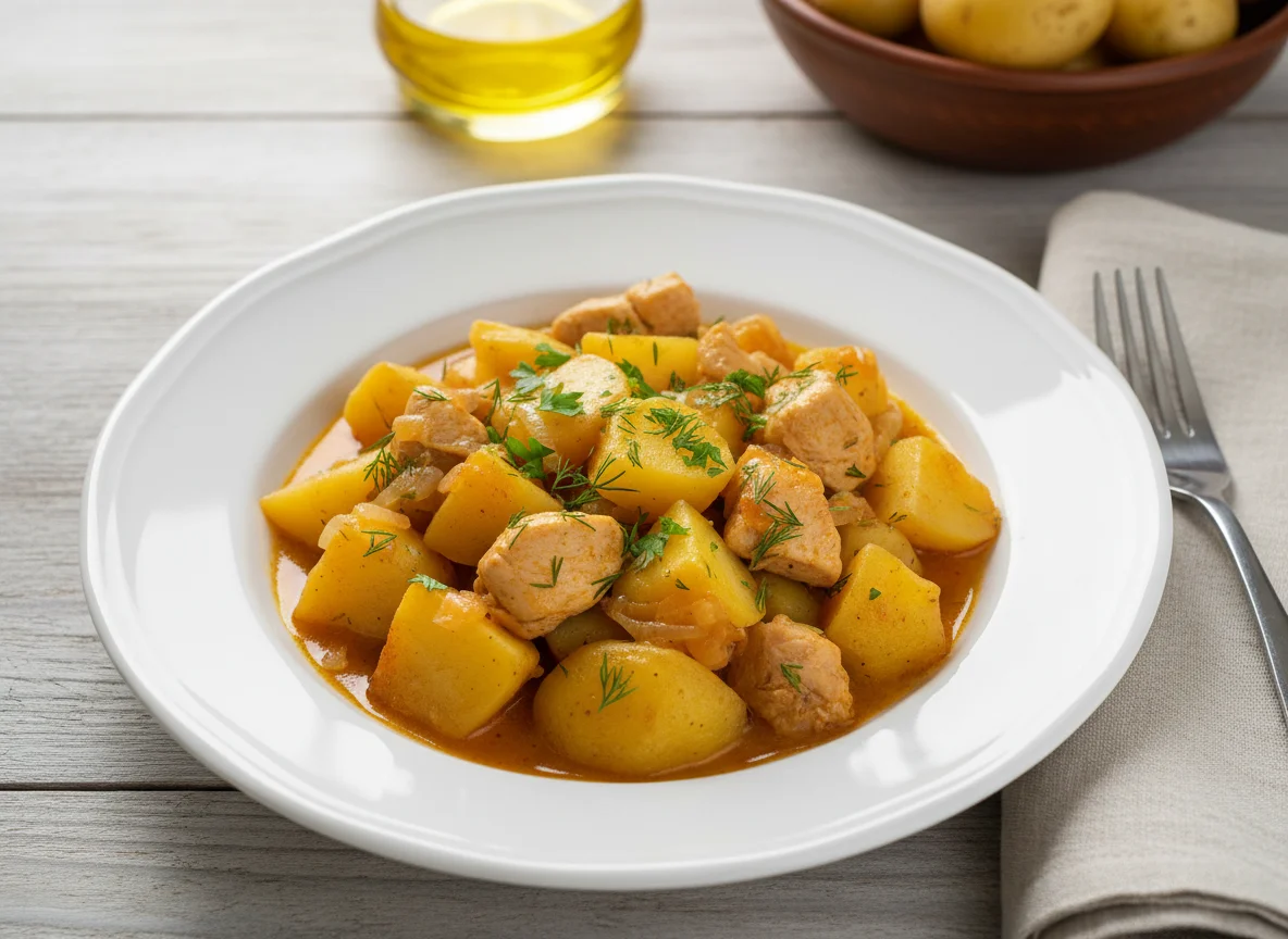 Тушеная картошка с курицей photo