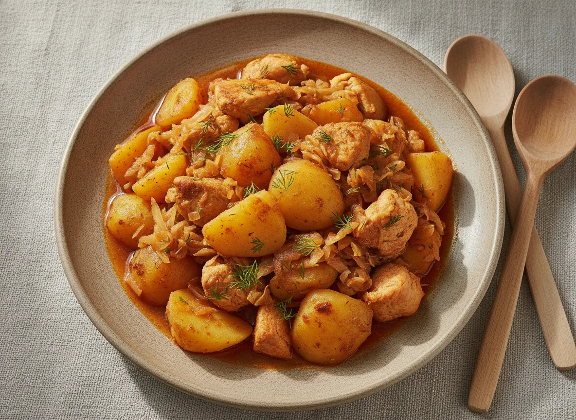 Тушеная картошка с курицей и капустой photo