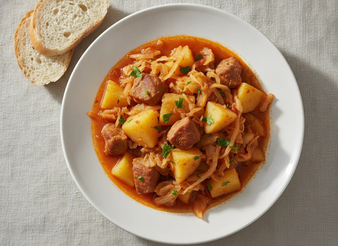 Тушеная картошка с мясом и капустой photo