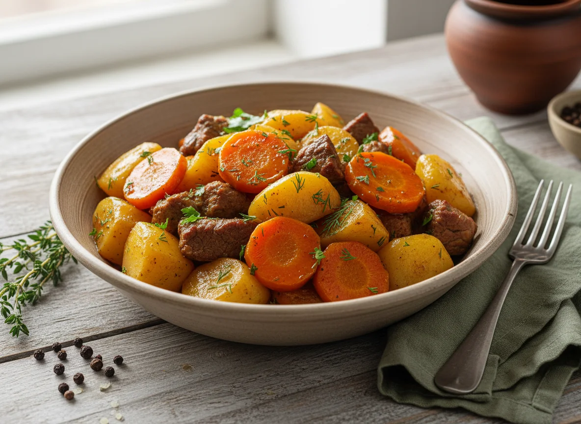 Тушеная картошка с мясом и морковью photo