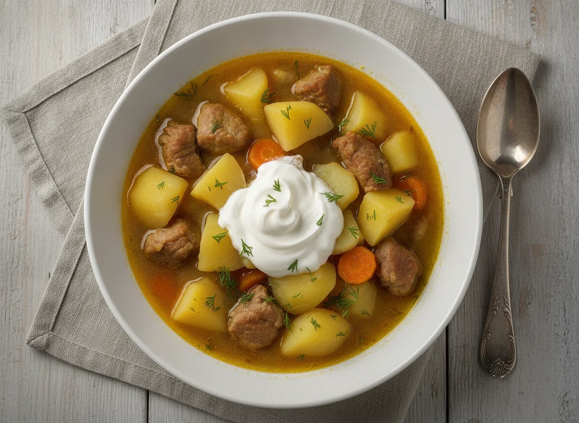 Тушеная картошка с мясом и сметаной photo