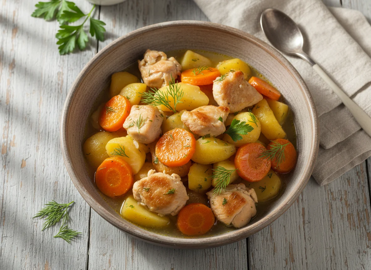 Тушеная курица с картофелем и морковью photo