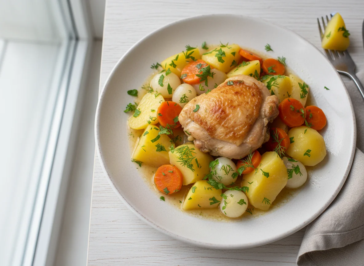 Тушеная курица с картофелем и овощами photo