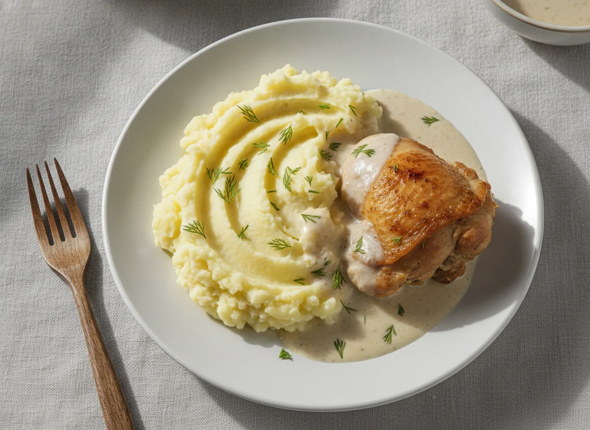 Тушеная курица с картофельным пюре photo