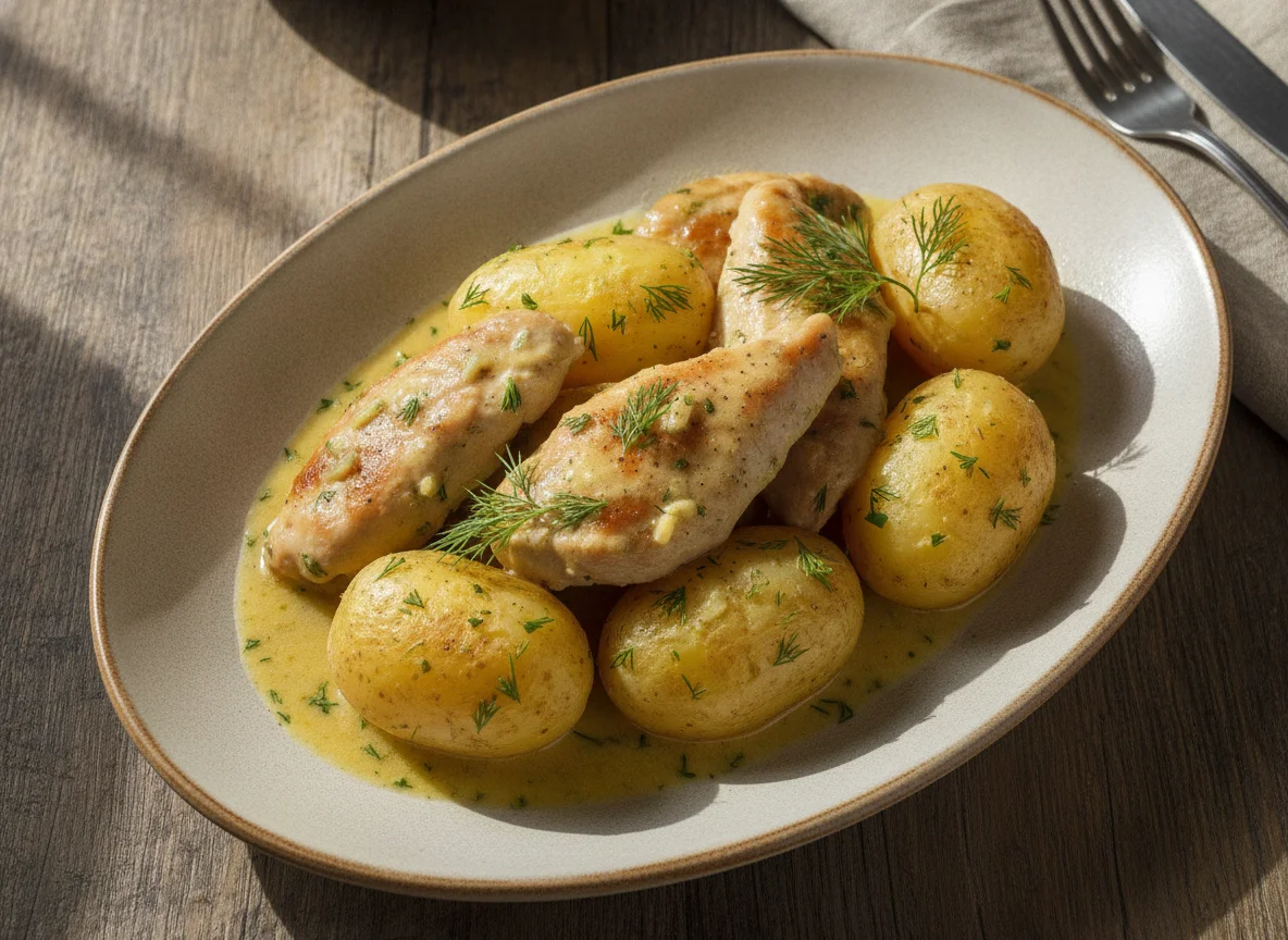 Тушеная курица с отварным картофелем photo