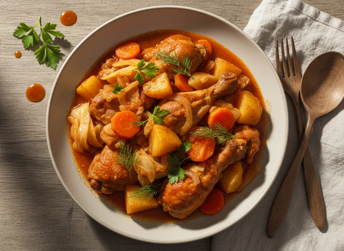 Тушеная курица с овощами photo