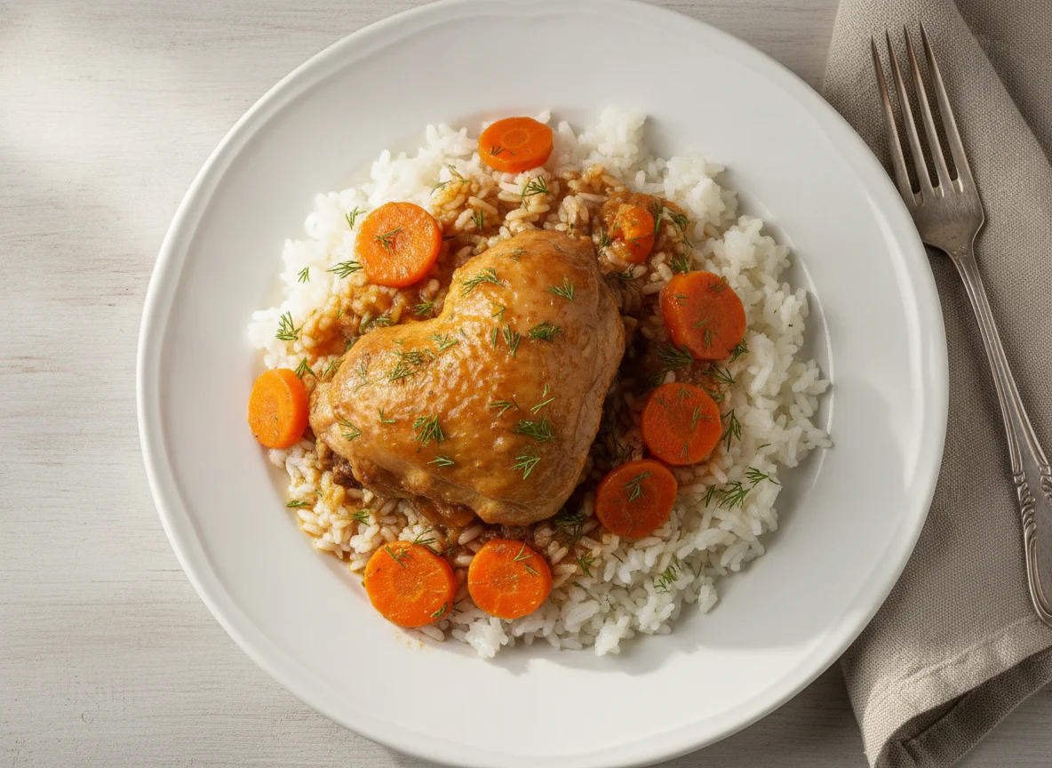 Тушеная курица с рисом и морковью photo